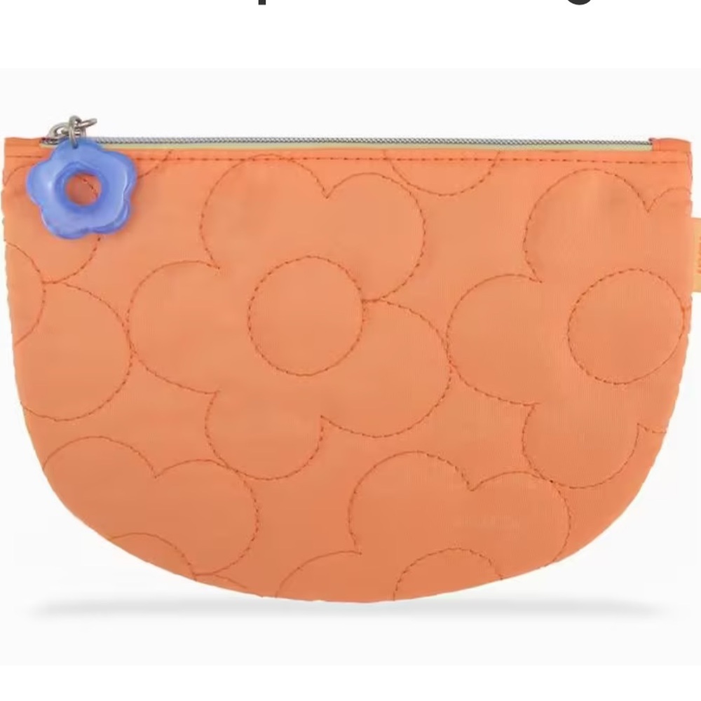 NWT April Ipsy Glam Bag! Orange Quilted Pouch with Blue Flower Charm